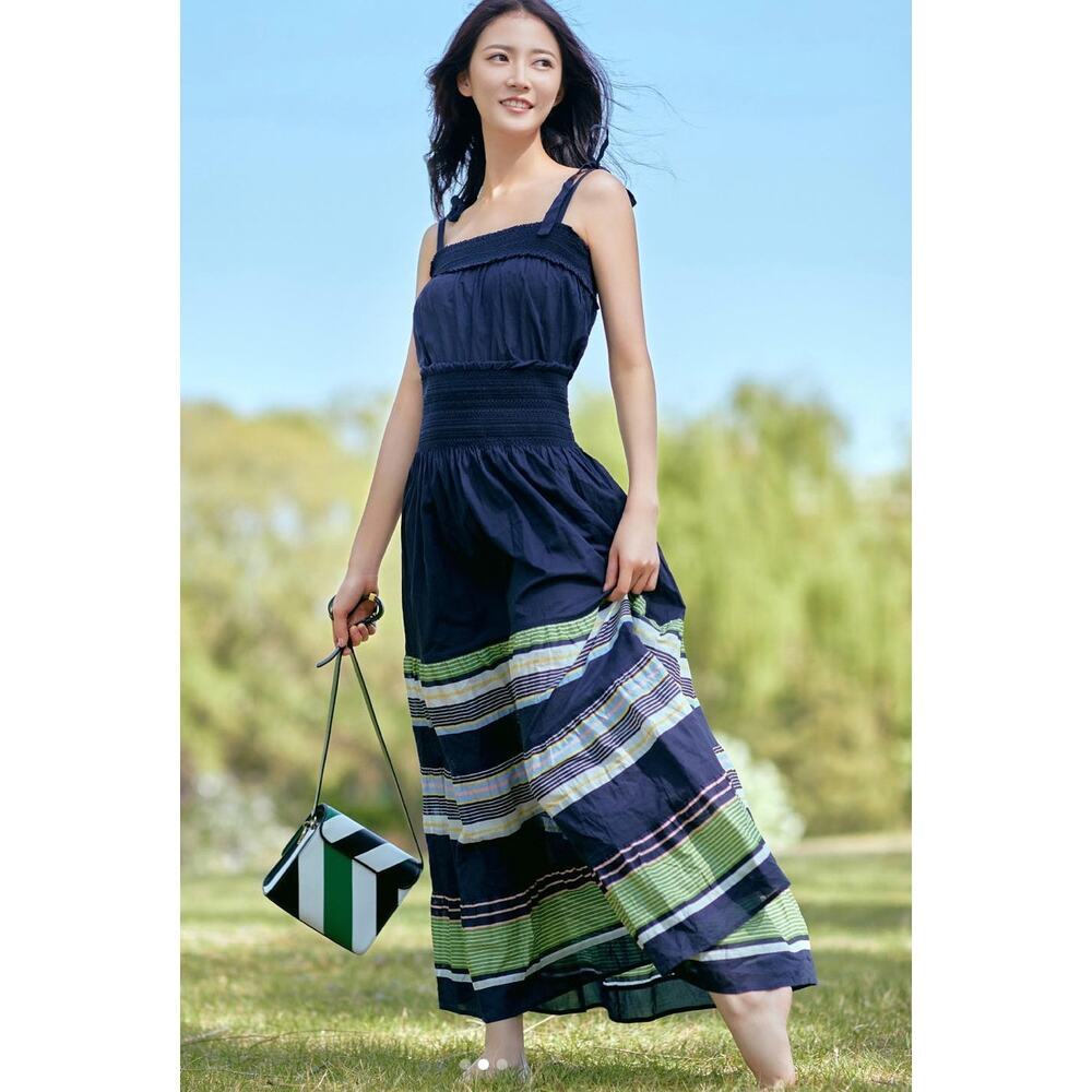Tory Burch Smocked Sundress in Field Day Stripe Size Small NWT - Picture 2 of 14